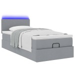 vidaXL Pat otoman cu saltea și LED-uri, gri deschis, 80x200cm, textil