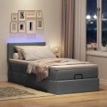 vidaXL Pat otoman cu saltea și LED-uri, gri închis, 90x200 cm, textil