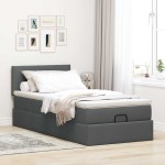 vidaXL Pat otoman cu saltea și LED-uri, gri închis, 90x200 cm, textil