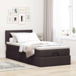 vidaXL Pat otoman cu saltea și LED-uri, maro închis, 90x200 cm, textil vidaXL Pat otoman cu saltea și LED-uri, maro închis, 90x200 cm, textil