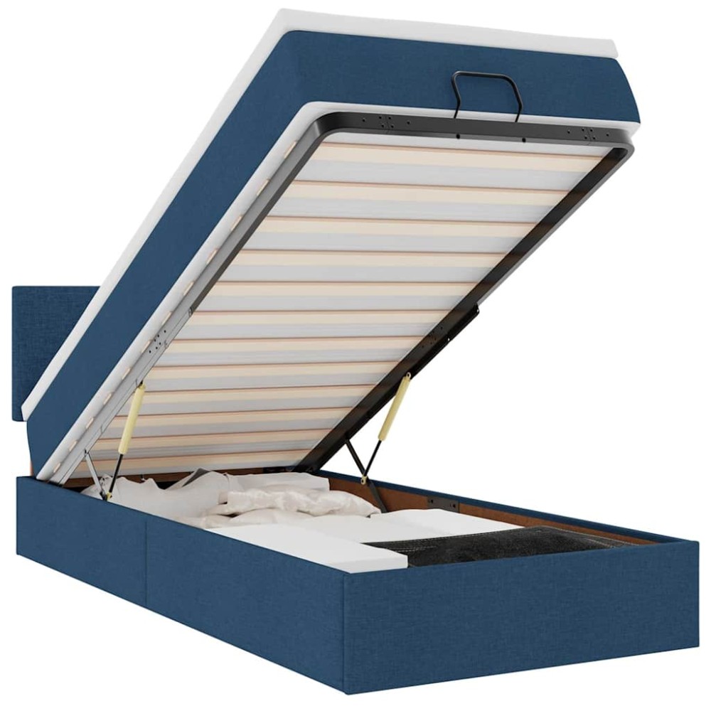 vidaXL Pat otoman cu saltea și LED-uri albastru 100x200 cm țesătură