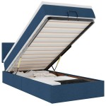 vidaXL Pat otoman cu saltea și LED-uri albastru 100x200 cm țesătură