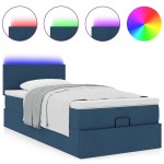 vidaXL Pat otoman cu saltea și LED-uri albastru 100x200 cm țesătură