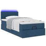 vidaXL Pat otoman cu saltea și LED-uri albastru 100x200 cm țesătură