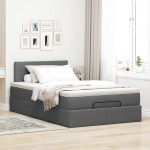 vidaXL Pat otoman cu saltea și LED-uri, gri închis, 120x200 cm, textil