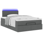 vidaXL Pat otoman cu saltea și LED-uri, gri închis, 120x200 cm, textil