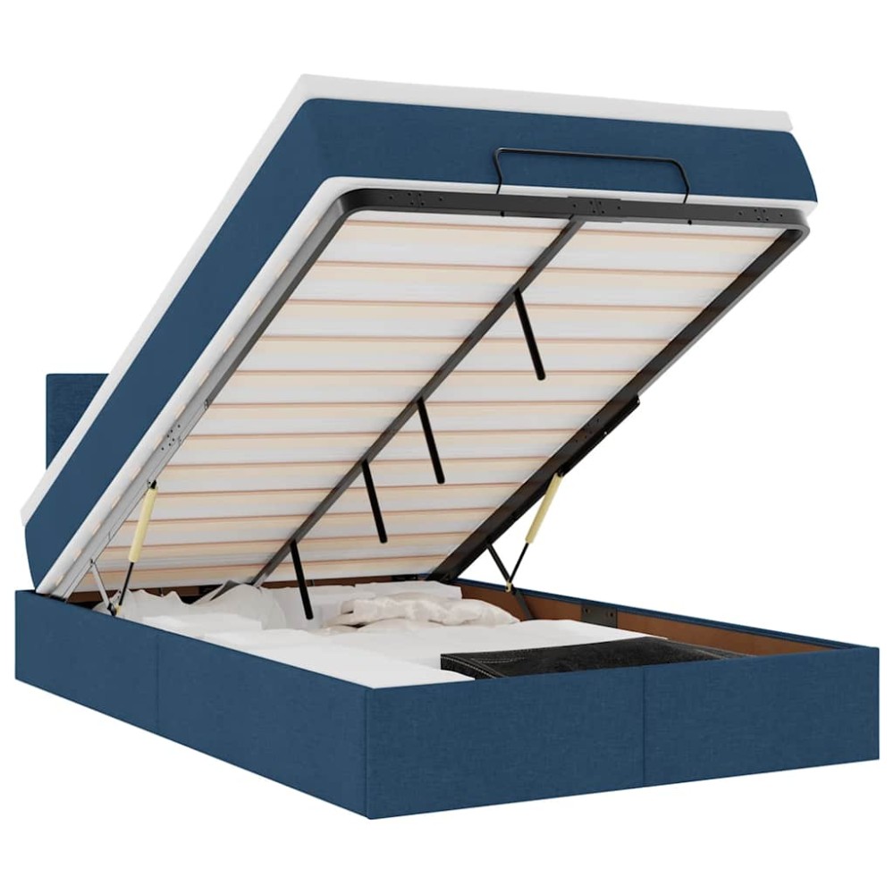 vidaXL Pat otoman cu saltea și LED-uri, țesătură albastră 120x200 cm