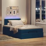 vidaXL Pat otoman cu saltea și LED-uri, țesătură albastră 120x200 cm