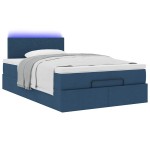 vidaXL Pat otoman cu saltea și LED-uri, țesătură albastră 120x200 cm