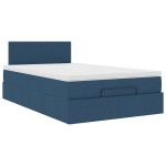 vidaXL Pat otoman cu saltea și LED-uri, țesătură albastră 120x200 cm