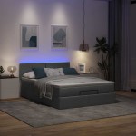 vidaXL Pat otoman cu saltea și LED-uri țesătură gri închis 140x190 cm