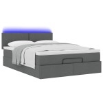 vidaXL Pat otoman cu saltea și LED-uri țesătură gri închis 140x190 cm
