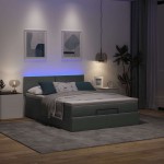 vidaXL Pat otoman cu saltea și LED-uri țesătură gri închis 140x200 cm