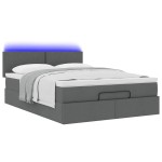 vidaXL Pat otoman cu saltea și LED-uri țesătură gri închis 140x200 cm