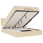 vidaXL Pat otoman cu saltea și LED-uri crem 140x200 cm țesătură