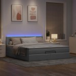 vidaXL Pat otoman cu saltea și LED-uri, gri deschis, 180x200cm, textil