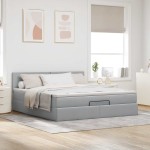 vidaXL Pat otoman cu saltea și LED-uri, gri deschis, 180x200cm, textil
