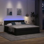 vidaXL Pat otoman cu saltea și LED-uri, gri închis, 180x200cm, textil