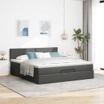 vidaXL Pat otoman cu saltea și LED-uri, gri închis, 180x200cm, textil