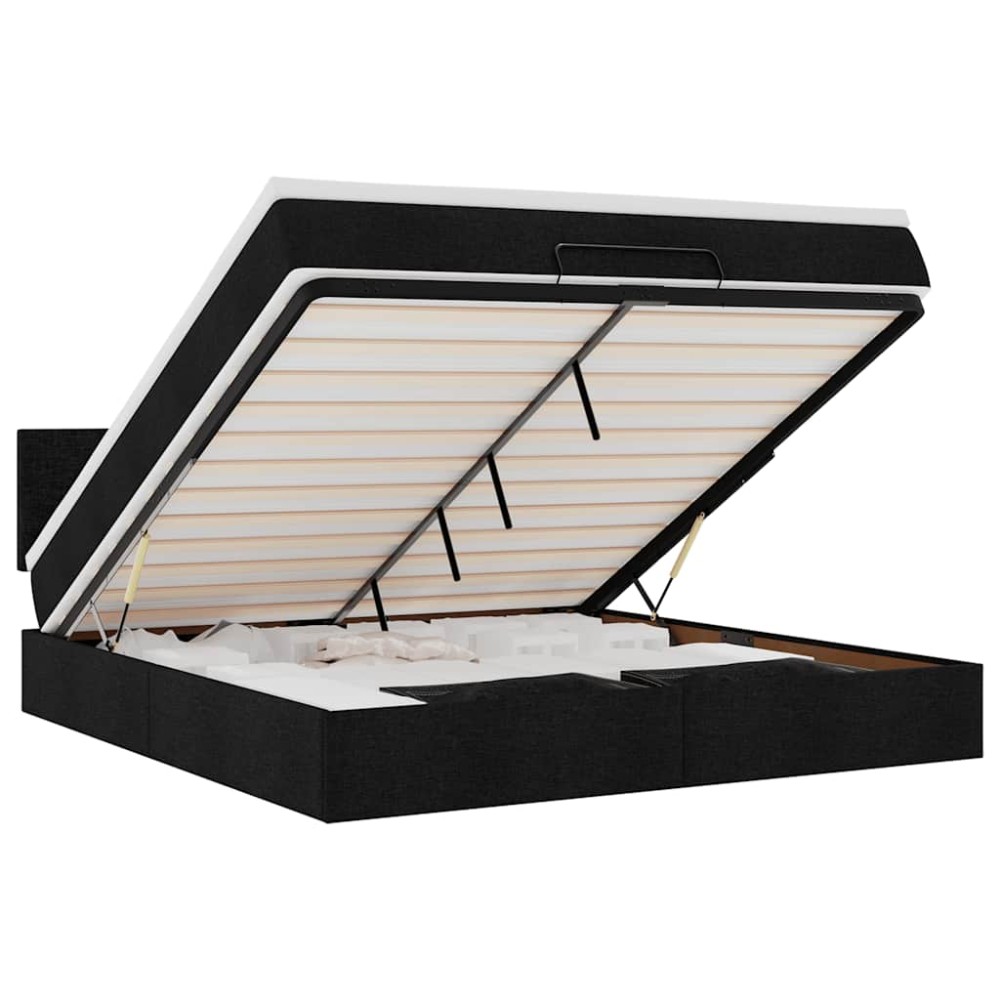 vidaXL Pat otoman cu saltea și LED-uri, negru, 180x200cm, textil