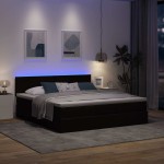 vidaXL Pat otoman cu saltea și LED-uri, maro închis, 180x200cm, textil