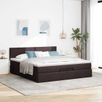 vidaXL Pat otoman cu saltea și LED-uri, maro închis, 180x200cm, textil