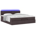 vidaXL Pat otoman cu saltea și LED-uri, maro închis, 180x200cm, textil