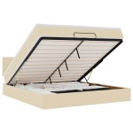 vidaXL Pat otoman cu saltea și LED-uri, crem, 180x200cm, textil