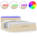 vidaXL Pat otoman cu saltea și LED-uri, crem, 180x200cm, textil