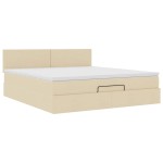 vidaXL Pat otoman cu saltea și LED-uri, crem, 180x200cm, textil
