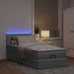 vidaXL Pat otoman cu saltea și LED-uri, gri deschis, 80x200cm, textil