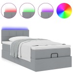 vidaXL Pat otoman cu saltea și LED-uri, gri deschis, 80x200cm, textil
