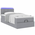 vidaXL Pat otoman cu saltea și LED-uri, gri deschis, 80x200cm, textil