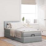 vidaXL Pat otoman cu saltea și LED-uri, gri deschis, 90x200 cm, textil