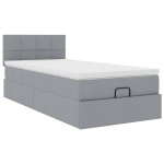 vidaXL Pat otoman cu saltea și LED-uri, gri deschis, 90x200 cm, textil