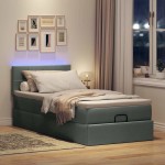 vidaXL Pat otoman cu saltea și LED-uri, gri închis, 90x200 cm, textil