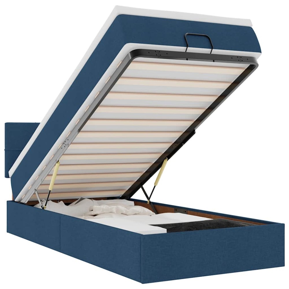 vidaXL Pat otoman cu saltea și LED-uri albastru 100x200 cm țesătură