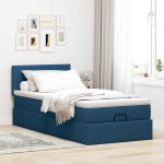 vidaXL Pat otoman cu saltea și LED-uri albastru 100x200 cm țesătură