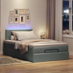 vidaXL Pat otoman cu saltea și LED-uri, gri închis, 120x200 cm, textil