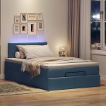 vidaXL Pat otoman cu saltea și LED-uri, țesătură albastră 120x200 cm