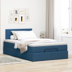 vidaXL Pat otoman cu saltea și LED-uri, țesătură albastră 120x200 cm