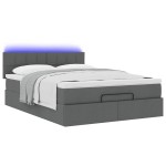 vidaXL Pat otoman cu saltea și LED-uri țesătură gri închis 140x190 cm