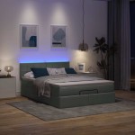 vidaXL Pat otoman cu saltea și LED-uri țesătură gri închis 140x200 cm