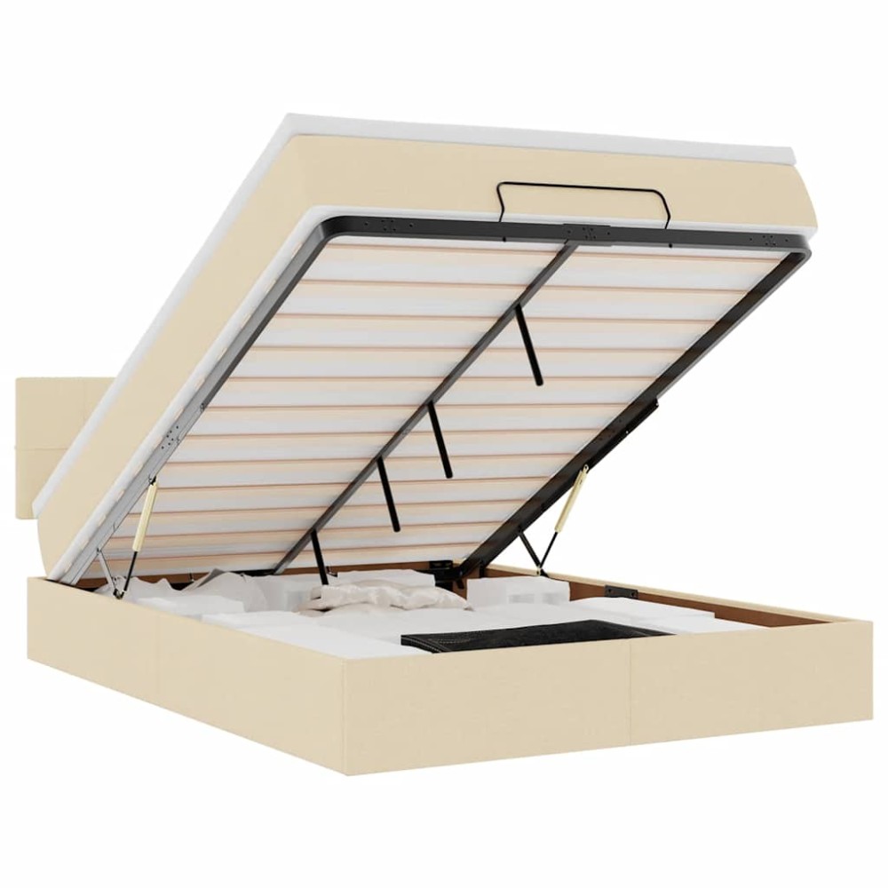 vidaXL Pat otoman cu saltea și LED-uri crem 140x200 cm țesătură