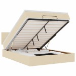 vidaXL Pat otoman cu saltea și LED-uri crem 140x200 cm țesătură