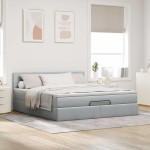 vidaXL Pat otoman cu saltea și LED-uri, gri deschis, 180x200cm, textil