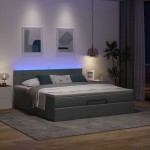 vidaXL Pat otoman cu saltea și LED-uri, gri închis, 180x200cm, textil