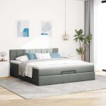 vidaXL Pat otoman cu saltea și LED-uri, gri închis, 180x200cm, textil
