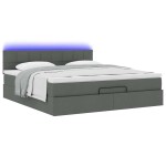 vidaXL Pat otoman cu saltea și LED-uri, gri închis, 180x200cm, textil