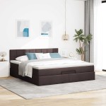 vidaXL Pat otoman cu saltea și LED-uri, maro închis, 180x200cm, textil